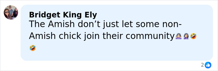 Comment about former adult star joining Amish community in Pennsylvania, expressing skepticism about acceptance.