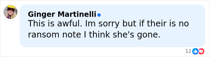 Comment expressing sympathy and concern about no ransom note in Savannah Guthrie's mom Arizona home disappearance case