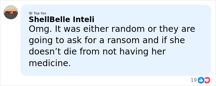 User comment expressing concern about a possible ransom and health risk after Savannah Guthrie's mom vanished in Arizona.