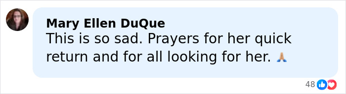 Comment expressing sadness and prayers for the quick return of Savannah Guthrie's mom after her Arizona home disappearance