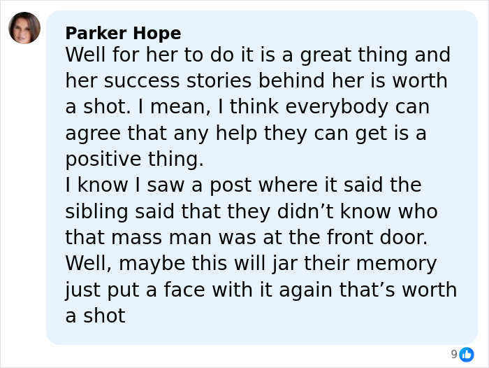 Comment by Parker Hope discussing the first sketch of Nancy Guthrie's masked suspect by forensic artist.