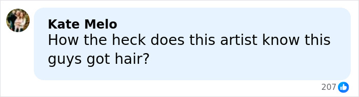 Comment from Kate Melo questioning how the artist knows the masked suspect has hair in the first sketch released.