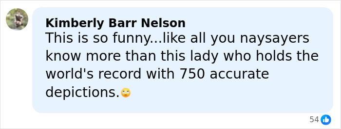Comment by Kimberly Barr Nelson praising the accuracy of Nancy Guthrie's masked suspect forensic sketch.