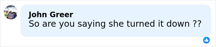 Comment by user John Greer asking if she turned it down, referring to exotic dancer's shocking allegations against Epstein and ex-Prince Andrew.