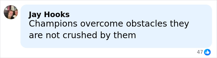 Comment by Jay Hooks on a social media post, reflecting on overcoming obstacles after Ilia Malinin’s hot-mic reaction.