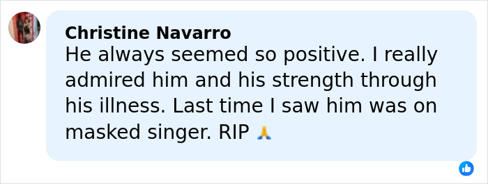 Comment expressing admiration for James Van Der Beek&rsquo;s strength during illness shared by a friend after his passing.