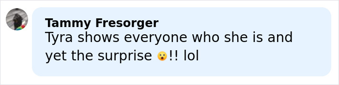 Comment from Tammy Fresorger reacting to Tyra Banks' response after ANTM star J Alexander reveals he had a stroke.