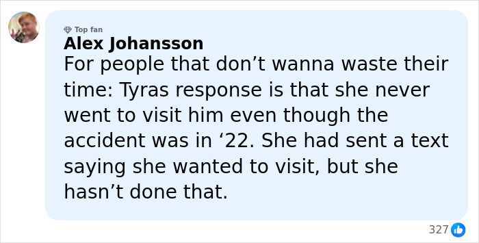Comment discussing ANTM star J Alexander’s stroke and fans’ reactions to Tyra Banks’ response on social media.
