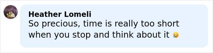 Comment from Heather Lomeli reflecting on time and loss, related to James Van Der Beek&rsquo;s final days and friends sharing photos.