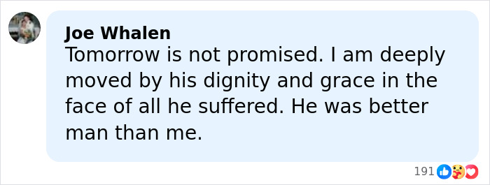 Comment expressing deep emotion about James Van Der Beek&rsquo;s final days, highlighting dignity and grace amid suffering.