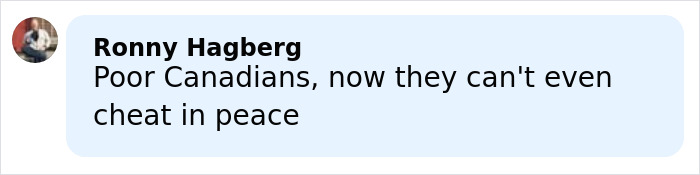 Comment on social media criticizing Canadian cheating during the Olympics, highlighting controversy among multiple countries.