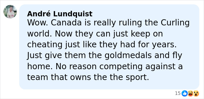Comment highlighting accusations of cheating against Canada in the Olympics curling event, sparking major changes.