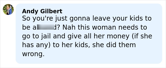 Screenshot of a social media comment discussing a North Carolina mom of three who disappeared and abandoned her family.