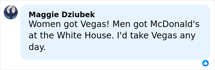 Comment from US women's hockey player Maggie Dziubek responding to Trump's remark with a mention of Vegas and White House.