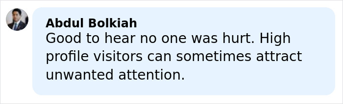 Comment by Abdul Bolkiah about high-profile visitors attracting unwanted attention during Winter Olympics.