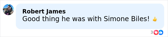 Social media comment praising NFL husband being with Simone Biles amid unsettling crime at Winter Olympics.