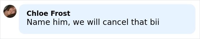 Comment by Chloe Frost reacting to Margot Robbie, discussing cancel culture in a light blue chat bubble.