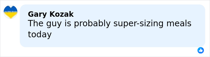 Comment by Gary Kozak on social media, discussing meal portions in a casual online conversation.