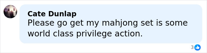 Comment mentioning world class privilege action in a social media post with user profile icon.