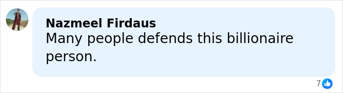 Person named Nazmeel Firdaus commenting about a billionaire in a social media post discussing Epstein files.