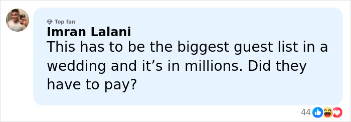 Comment about a massive wedding guest list reacting to the truth about Bad Bunny's Super Bowl halftime show.