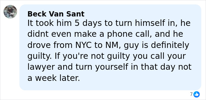 Comment by Beck Van Sant discussing Timothy Busfield&rsquo;s delay in turning himself in amid serious child case charges.