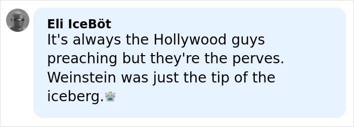 Comment from user Eli IceB&ouml;t discussing Hollywood figures and referencing Weinstein as part of a serious child case context.
