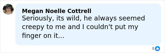 Comment by Megan Noelle Cottrell expressing concern about Timothy Busfield, related to serious charges in a child case.
