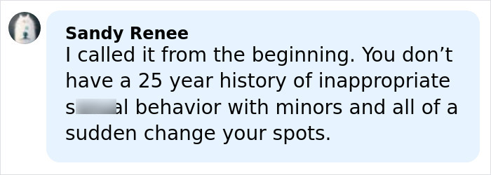 User comment discussing claims of inappropriate behavior with minors in the Timothy Busfield child case.