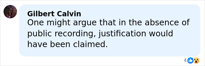 Comment by Gilbert Calvin discussing justification and public recording related to Alex Pretti's medical examiner ruling update.