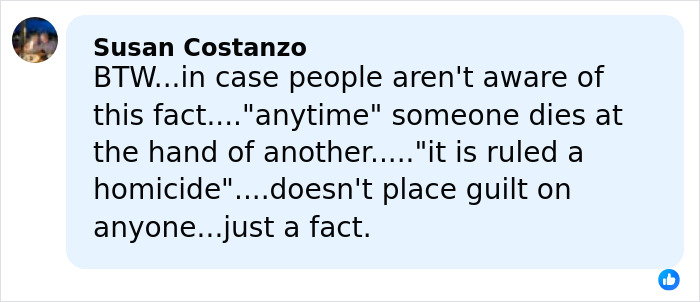 Screenshot of a social media comment discussing the medical examiner&rsquo;s ruling in Alex Pretti case update.