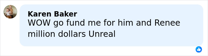 Comment by Karen Baker on social media, expressing shock and disbelief about fundraising efforts for Alex Pretti's case.