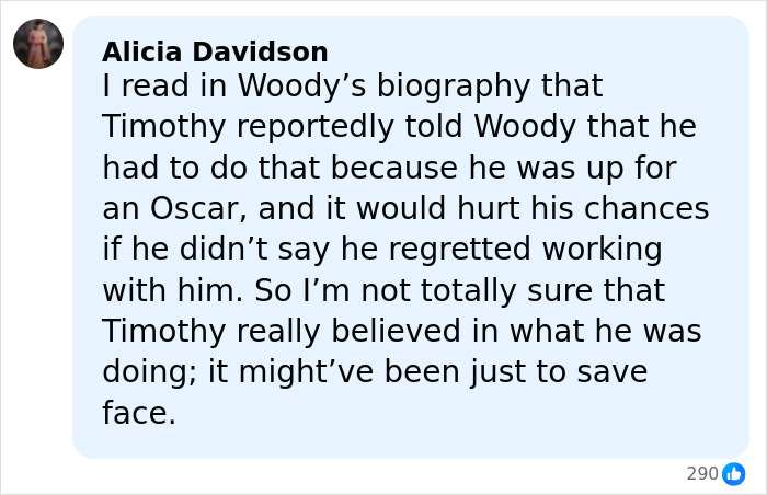 Screenshot of social media comment discussing Timoth&eacute;e Chalamet&rsquo;s claimed forced actions in Epstein files controversy.