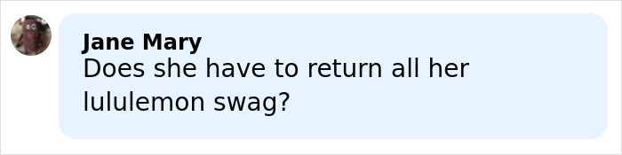 Comment by Jane Mary discussing lululemon swag in a casual text message conversation.
