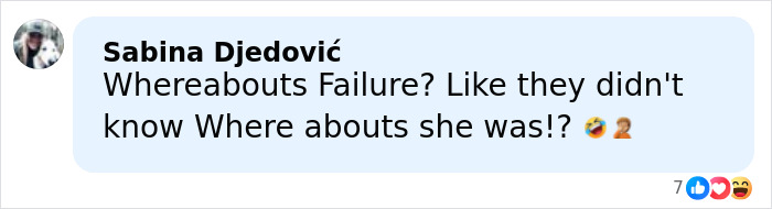 Comment by Sabina Djedović questioning someone's whereabouts, with informal language and laughing emojis included.