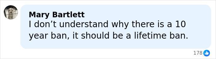 Comment from Mary Bartlett criticizing a 10-year ban in the case of students who blew up sheep with fireworks.