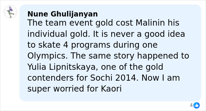 Comment expressing concern about Olympic star Ilia Malinin&rsquo;s troubling posts and major defeat from fans after the event.