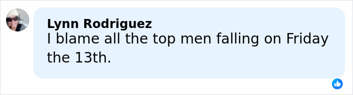 Comment from Lynn Rodriguez expressing blame about top men falling on Friday the 13th, highlighting concern after fans spot troubling posts.