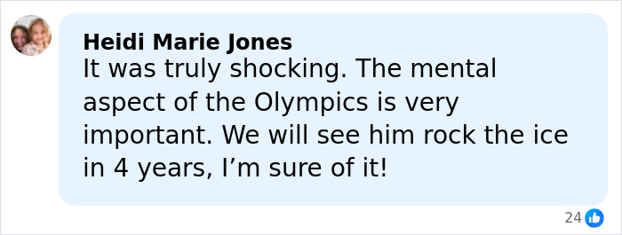 Social media comment expressing concern over the mental aspect of Olympic star Ilia Malinin after major defeat.