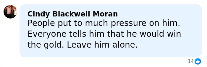 Comment from Cindy Blackwell Moran about Ilia Malinin’s hot-mic reaction after a tough Olympic showing shared online