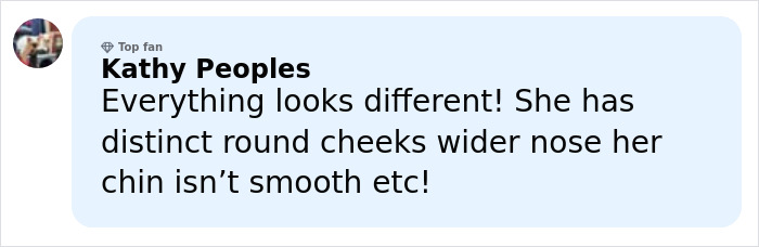 Comment from a social media user reacting to Taylor Swift’s makeup-free behind-the-scenes video, noting facial differences.