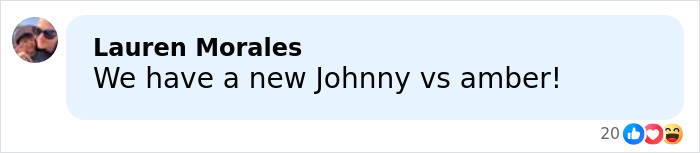 Comment by Lauren Morales saying We have a new Johnny vs amber referencing hilariously awkward fashion faux pas.