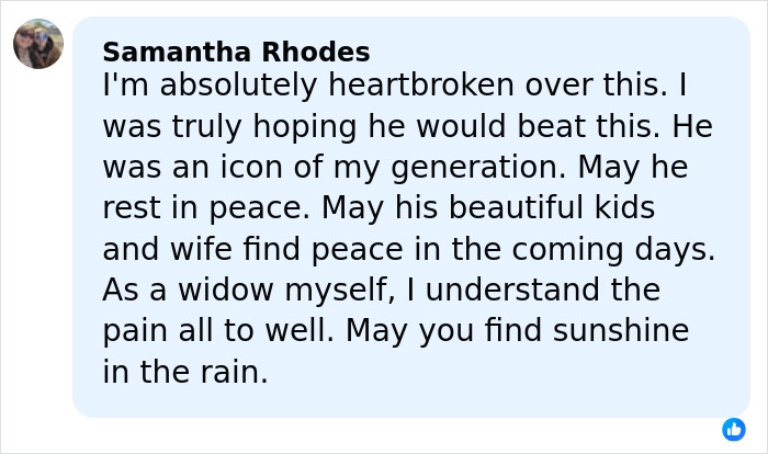 Comment expressing heartfelt condolences and mourning the passing of James Van Der Beek, star of Dawson's Creek.