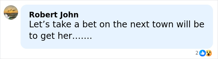 Comment by Robert John discussing a bet on the next town reacting to a boutique owner scandalized for lips growing in mugshots.