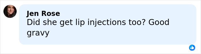 Comment by Jen Rose questioning if the boutique owner had lip injections, referencing growing lips in mugshots.