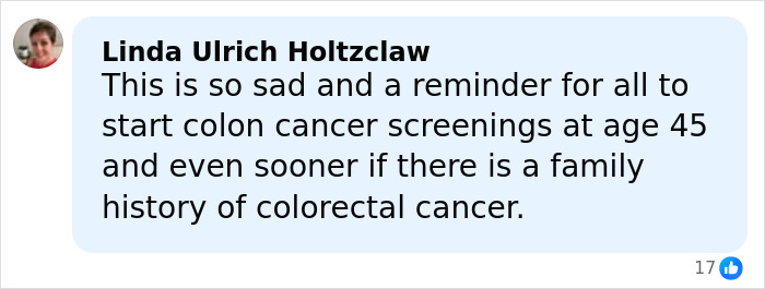 Comment by Linda Ulrich Holtzclaw about the sadness and reminder related to James Van Der Beek’s final post after his tragic passing.