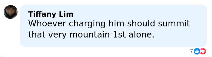 Comment by Tiffany Lim expressing frustration about a climber allegedly leaving his girlfriend on a mountain.