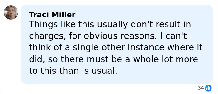Screenshot of Traci Miller commenting on a case with no charges, suggesting more complexity in the climber's heartbreaking last words.