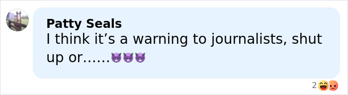 Comment from Patty Seals discussing a warning to journalists, related to neighbor of Nancy Guthrie sharing crucial police search information.