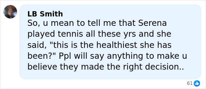 Comment discussing Serena Williams in relation to a controversial Super Bowl ad and weight loss transformation.
